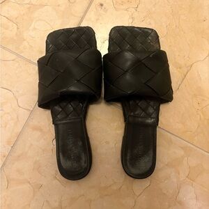 Black Woven Leather Sandal like BV
